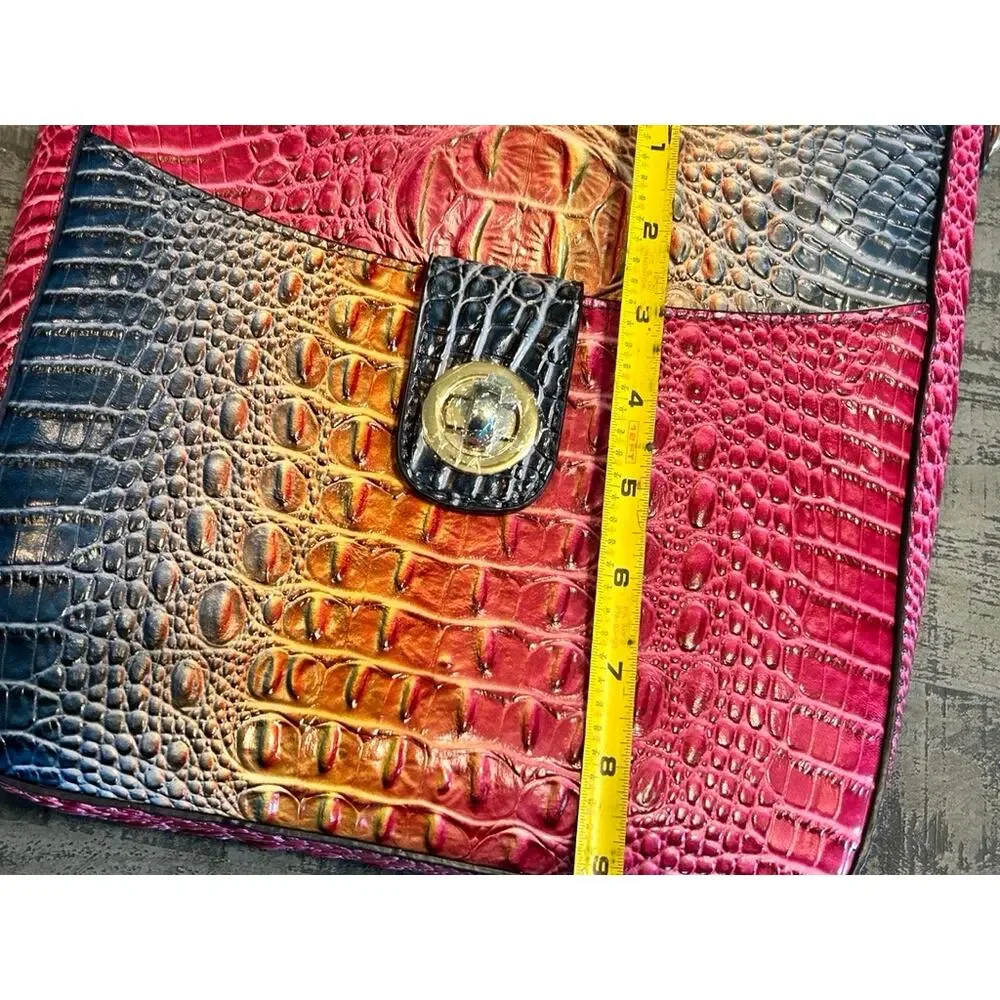 Gradient Rainbow Faux Crocodile Crossbody Bag & Coin Purse Set Ombre Vegan EUC